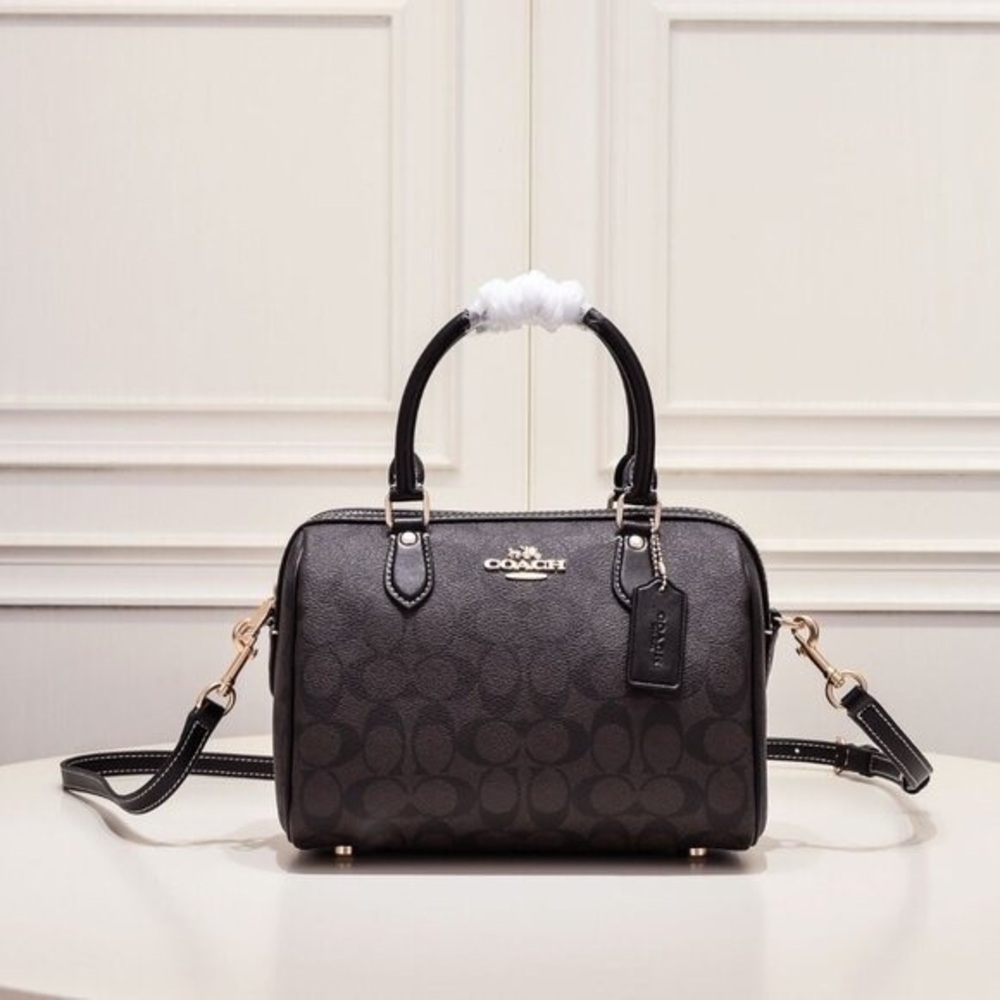 Coach Rowan Large Satchel Crossbody Bag Signature Canvas Walnut /Black NWT - Picture 1 of 8